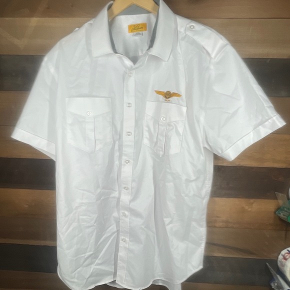 JetSeam Atlas Air Pilot Shirt Mens 17.5 Modern White Short Sleeve Uniform - Picture 1 of 4